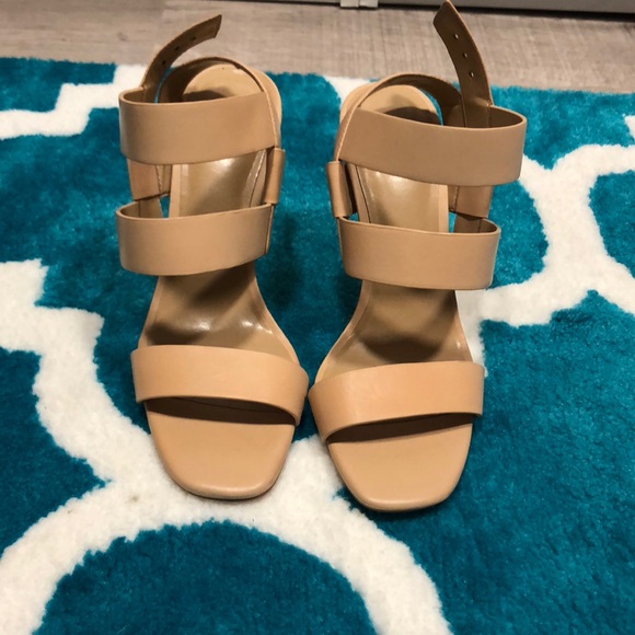 Ann Taylor Tan Heeled Sandals with Silver Buckle - Picture 1 of 8